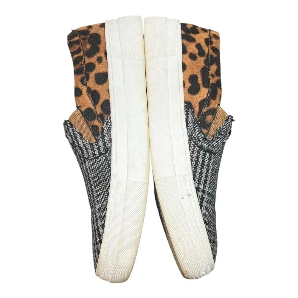 Mata Slip On Sneakers Womens 7.5 Plaid Leopard Print Mixed Media Low Top‎ Shoes